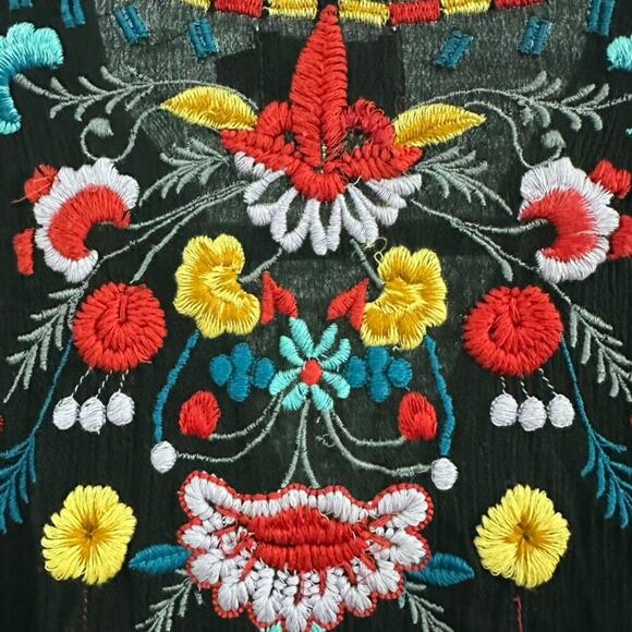 Avani Women's Large Black Long Sleeve Embroidered Tunic Flowy Boho - Picture 11 of 12